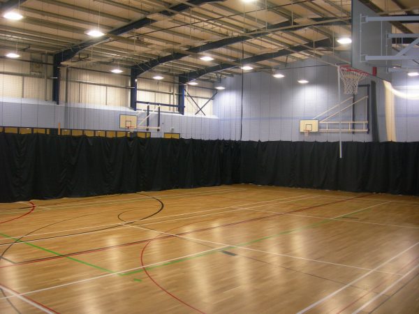 Sports hall dividing curtain installed